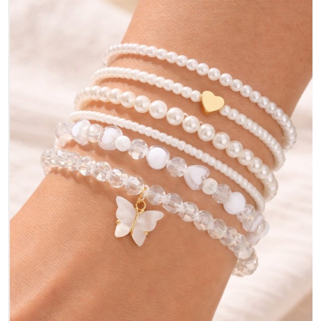 6 delni set zapestnic z belimi perlicami 