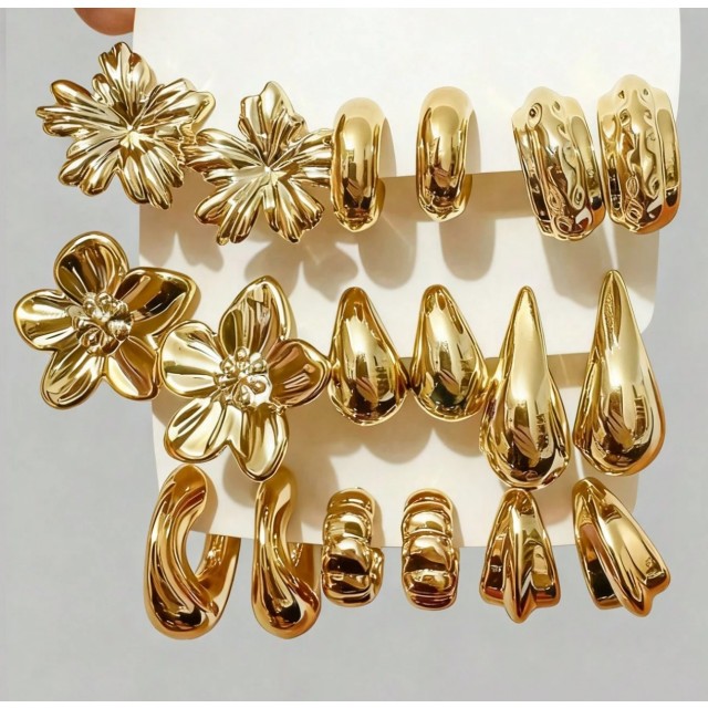 Komplet 9 parov uhanov v zlati barvi