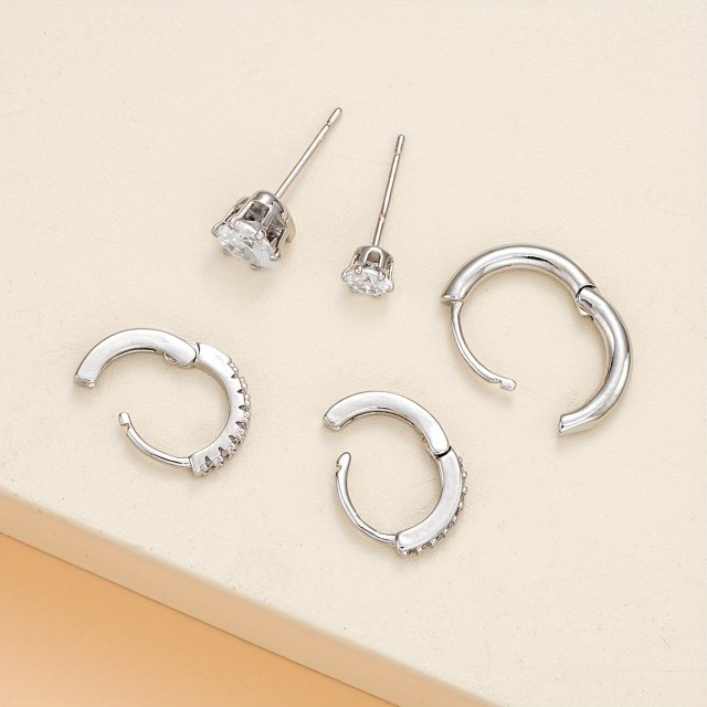 Komplet 5 uhanov za hrustanec srebrne barve