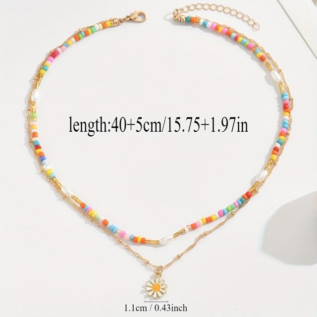 Čudovita poletna ogrlica z marjetico in pisanimi perlicami