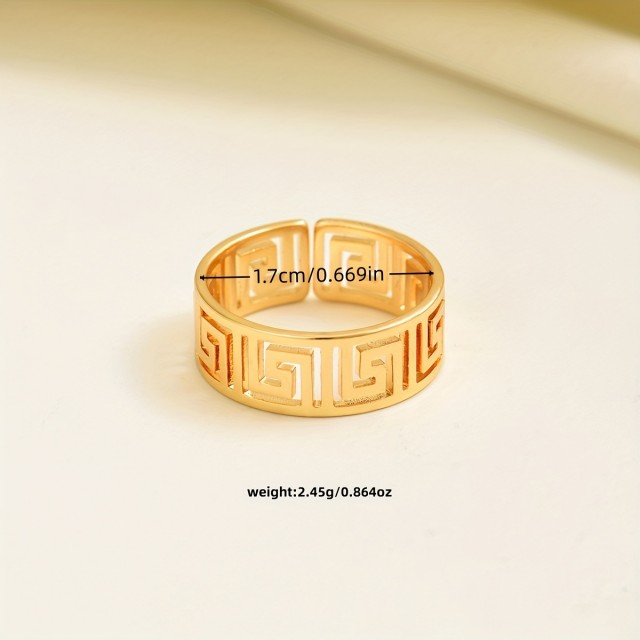 Nastavljiv odprti prstan za ženske, geometrijski izrezani dizajn