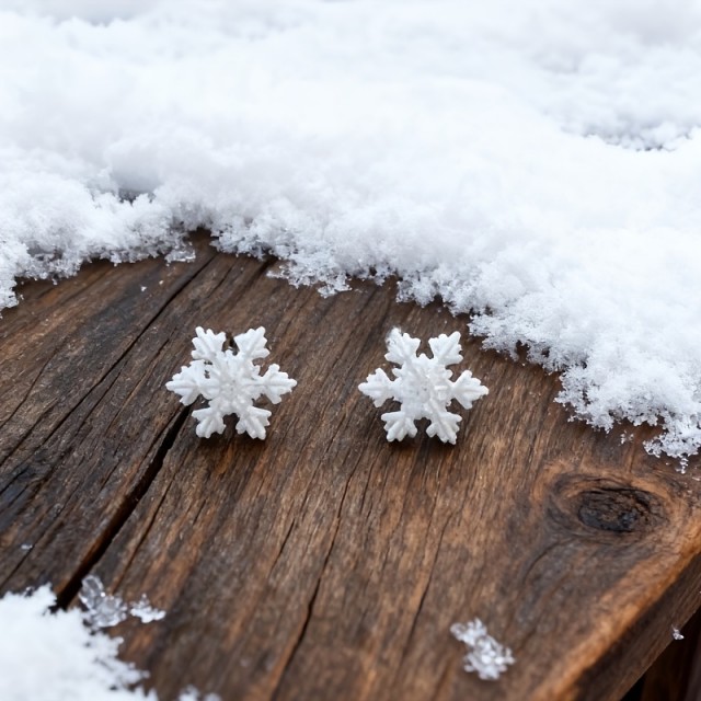 1 par elegantnih zimskih uhanov v obliki bele snežinke