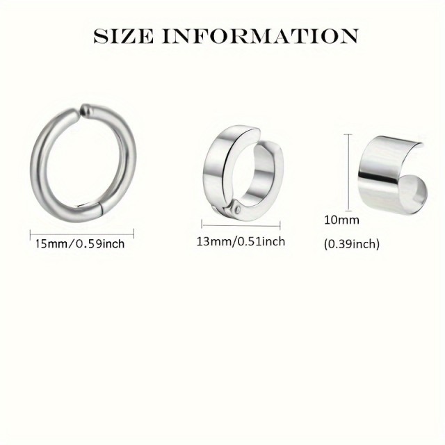 3 delni set moških uhanov v srebrni ali črni barvi