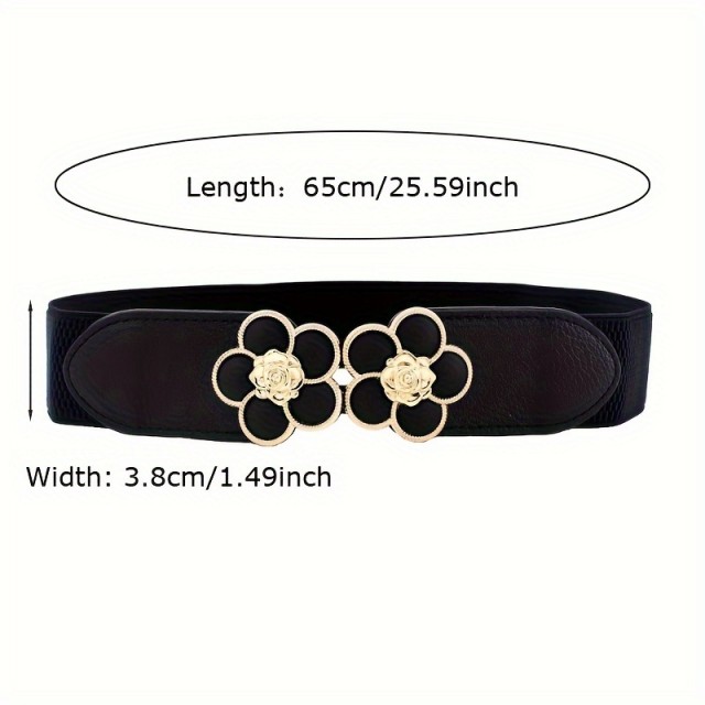 Ženski črni elastični pas z motivom dveh rož