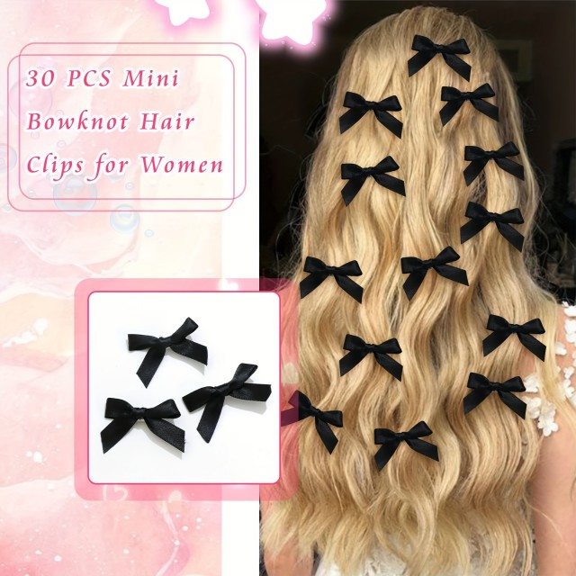 Komplet 30 mini sponk za lase s pentljo 3 barve