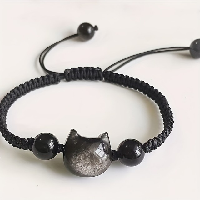 Prikupna pletena zapestnica z mačjo glavo