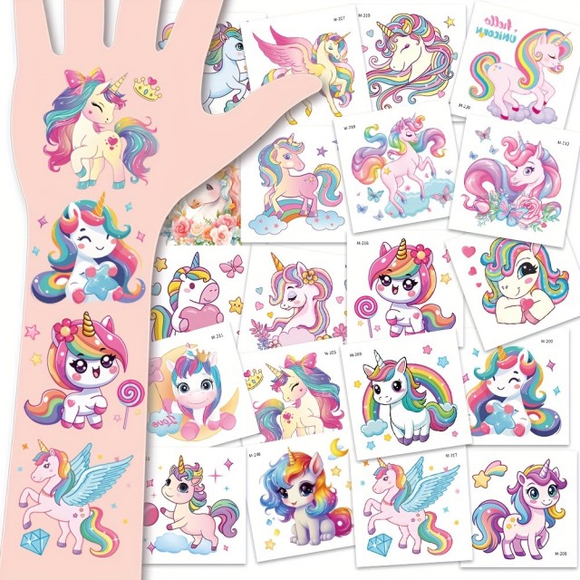 Komplet 20 čarobnih začasnih tatujev samorogi