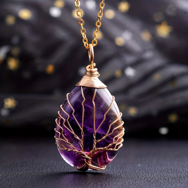 Ogrlica z naravnim kamnom in z življenjskim drevesom 