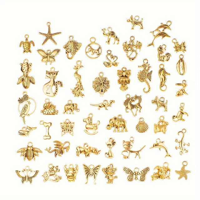 Zlati kovinski obeski – mešani živalski motivi – 20 kosov