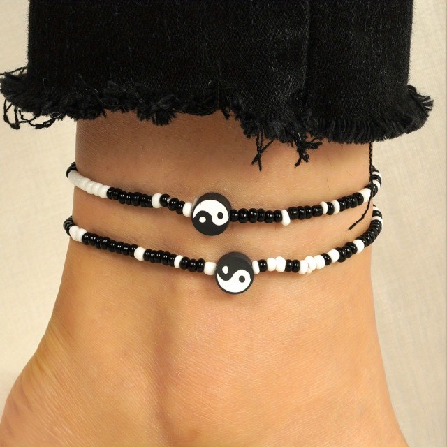 Komplet 2 zapestnic za nogo  Yin Yang 