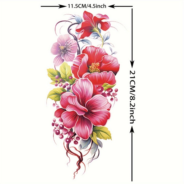 Vodoodporna tatu nalepka s 3D motivom pisanih cvetov