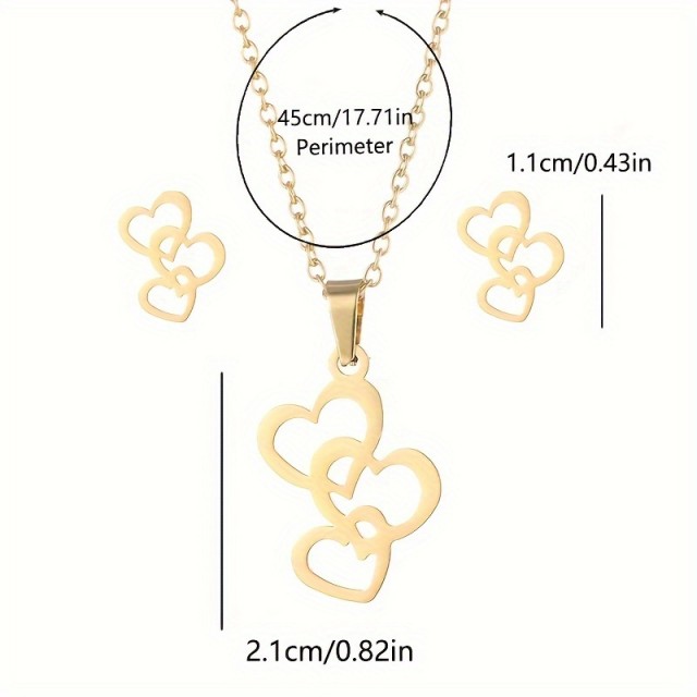 Dvodelni komplet uhani verižica trojno srce