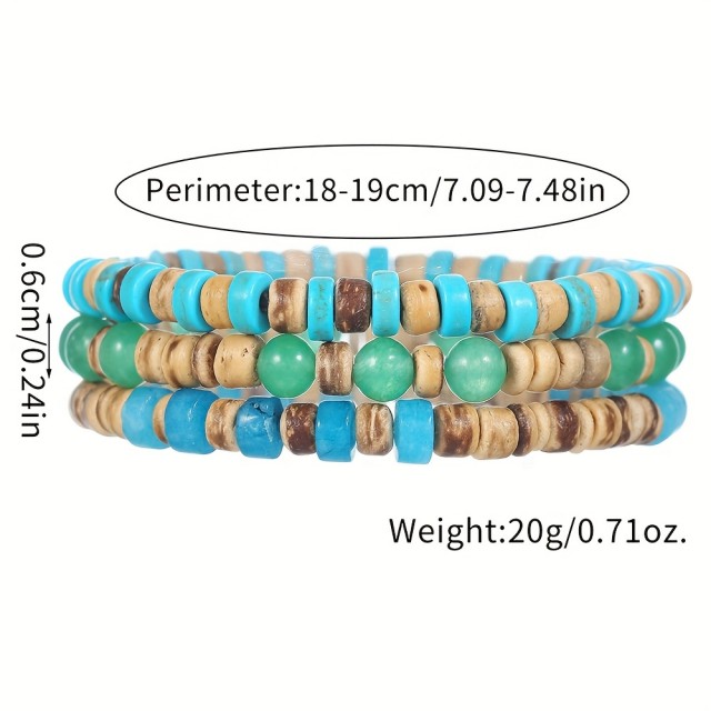 Komplet 3 moških zapestnic iz naravnega kamna in lesa s kokosovo lupino