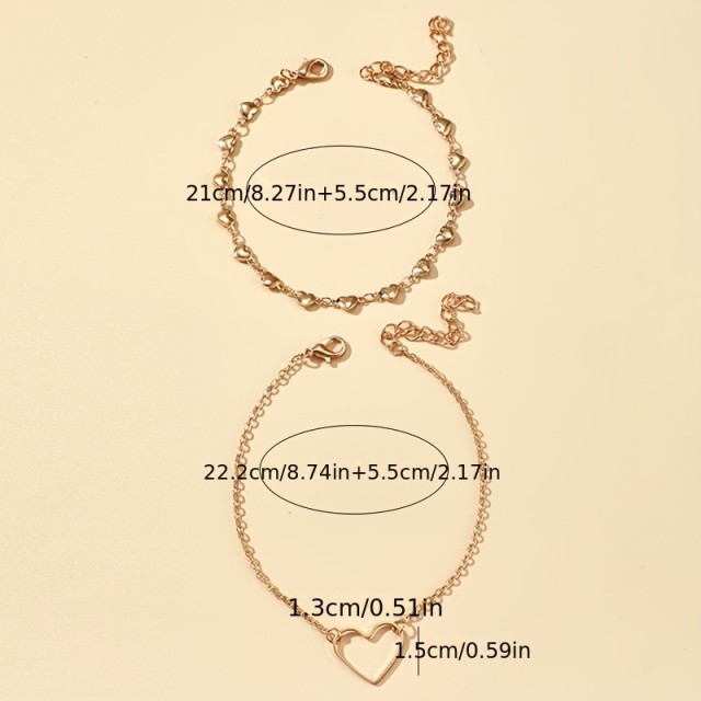 Dvojna zlata zapestnica za gleženj s srčki