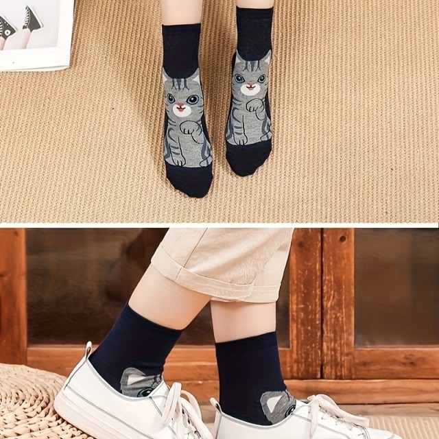 Komplet 10 parov nizkih nogavic z motivom mucke UNI 