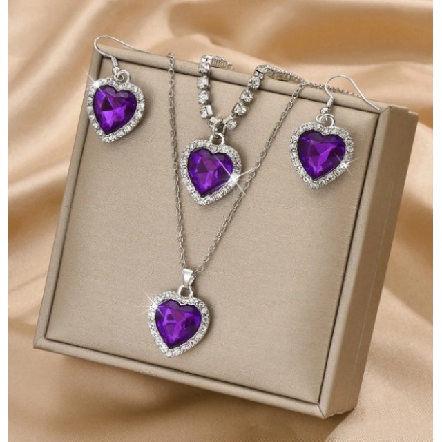 Čudovit 3 delni kristalni komplet z ogrlico uhani zapestnico 4 barve