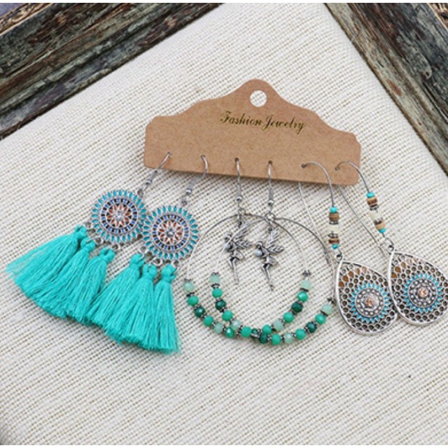 Komplet 3 parov uhanov, viseči bohem