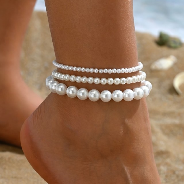 Komplet 3 kosov zapestnic za nogo s perlicami