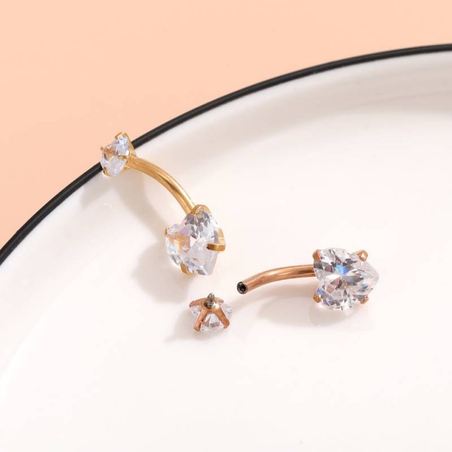 Uhan za popek v rose zlati barvi, dvojno srce