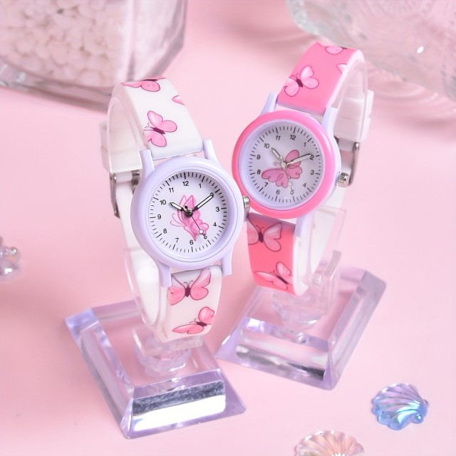 Otroška ura v 2 barvah z motivom metuljčkov