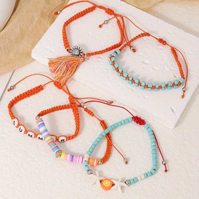 Komplet 5 barvitih poletnih zapestnic SUMMER