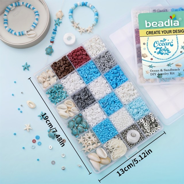 3200-delni komplet za izdelavo nakita, oceanska tema z naravnimi kamni in polimer kroglicami