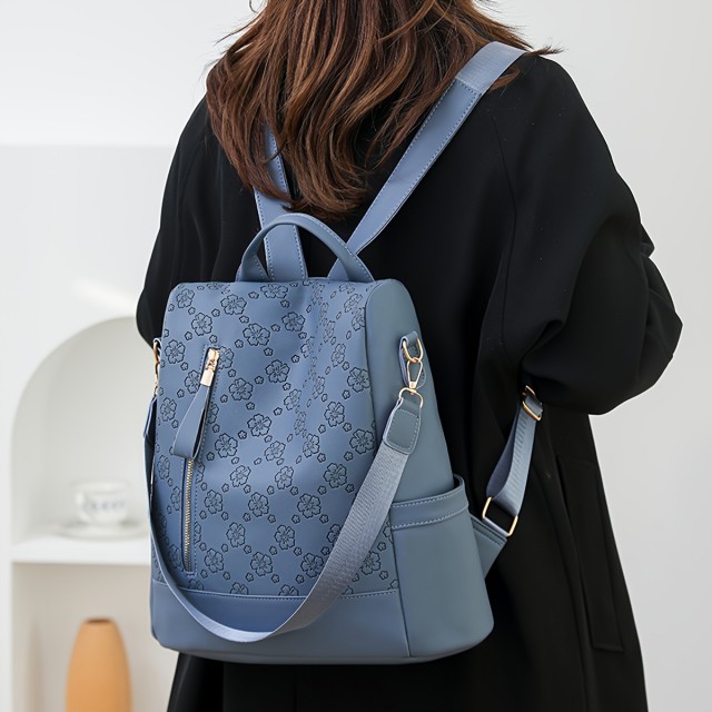 Elegantni modri cvetlični nahrbtnik z nastavljivimi trakovi 