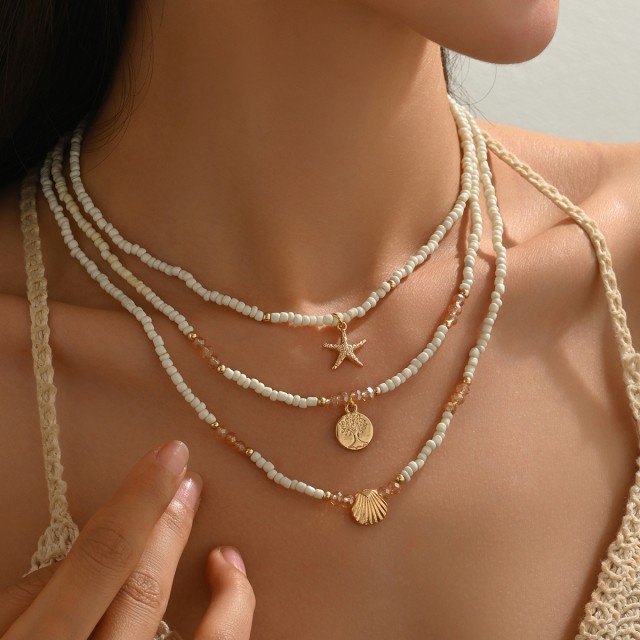 Komplet 3 poletnih verižic  drevo življenja morska zvezda školjka 2 barvi 