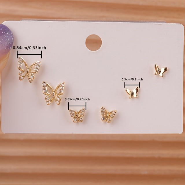 3 pari majhnih elegantnih uhanov v obliki metuljev