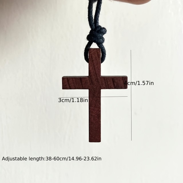 Moška klasična lesena ogrlica s križem