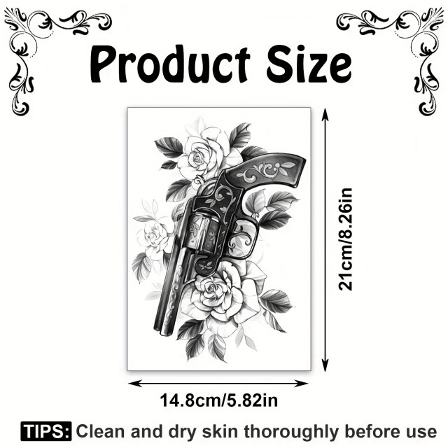 Vodoodporna začasna tetovaža nalepka - Dizajn vrtnice in pištole