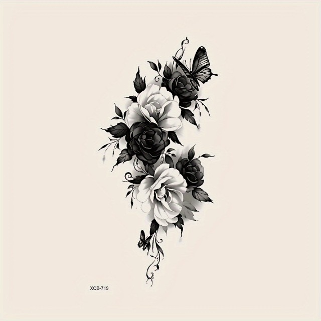 Tatu nalepka z dizajnom metulja in vrtnice