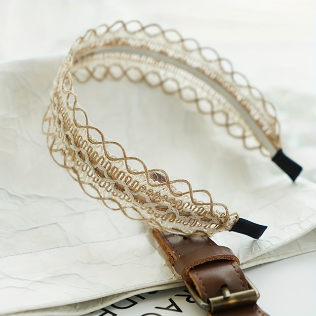 Boho pleten obroč za lase rjavo bel