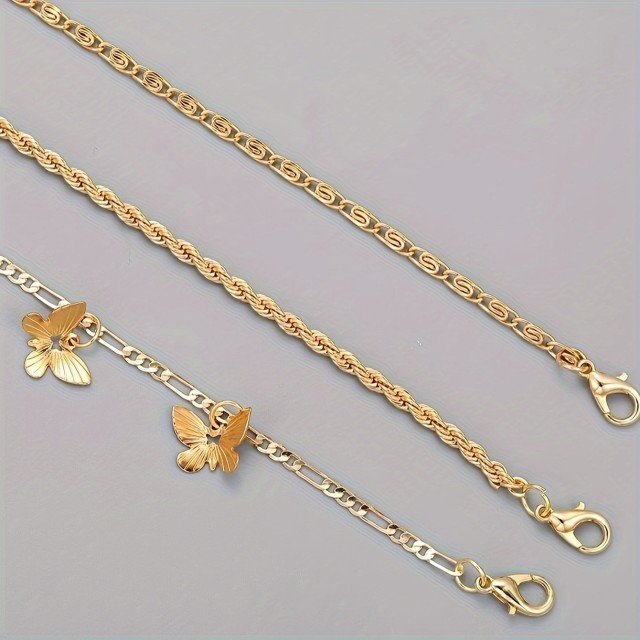 Komplet 3 zapestnic za nogo z majhnim metuljčkom