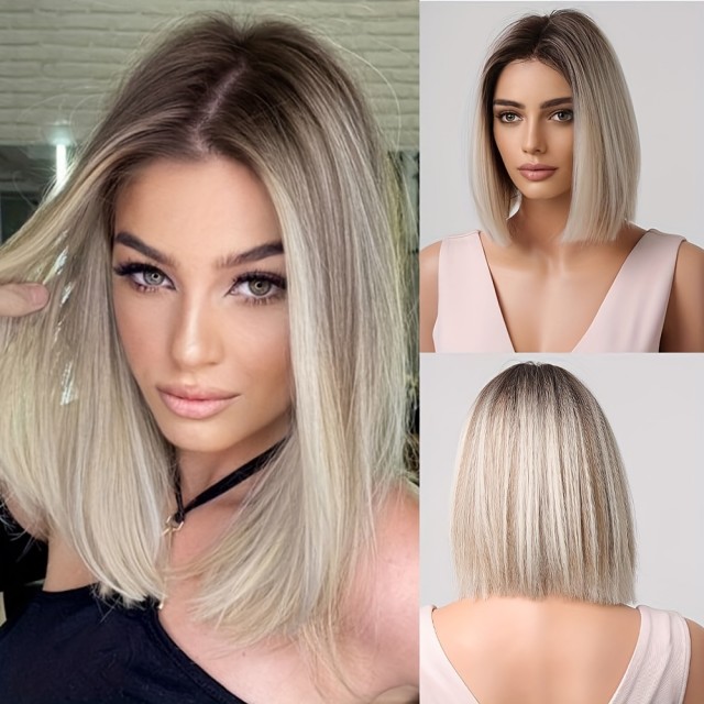 Šik ženska ombre bob lasulja rjavo-blont