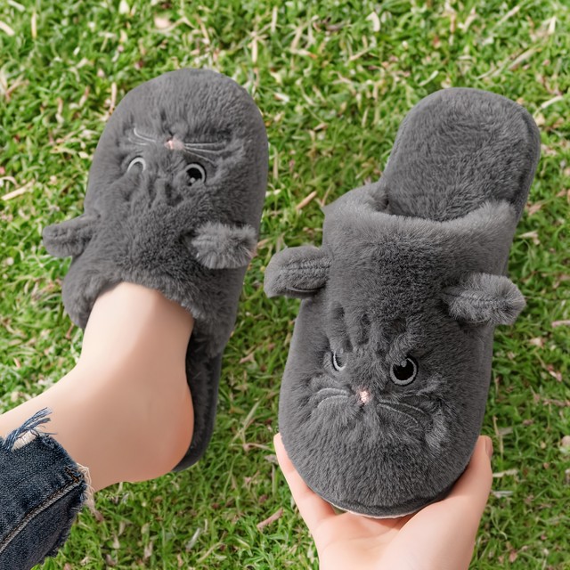 Sivi hišni copati z mucko