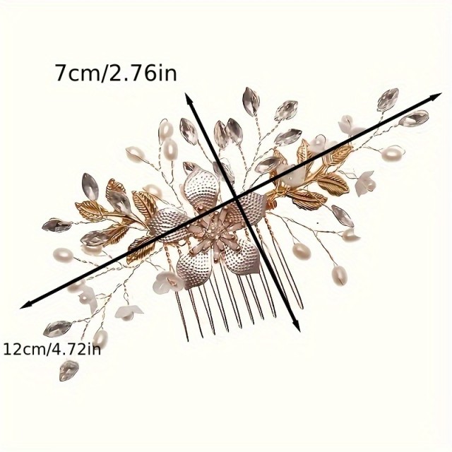 Čudovita poročna lasna sponka z rožo in kamenčki