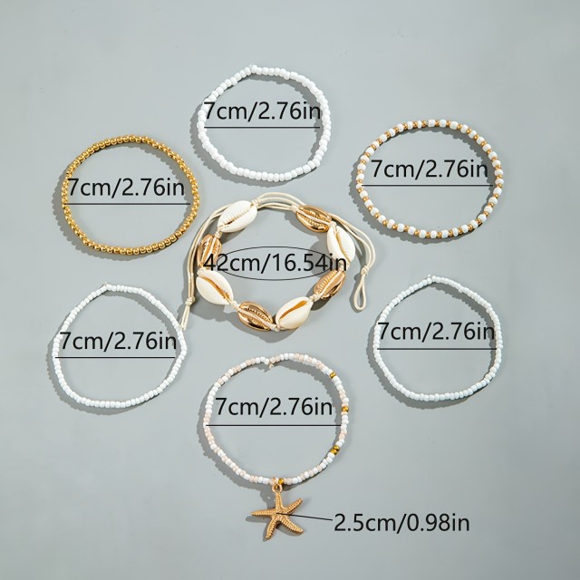 7 delni komplet zapestnic s školjkami