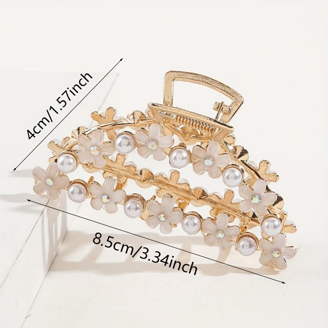 Elegantna okrasna lasna sponka z biseri in rožicami
