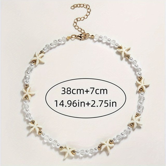 Poletna ogrlica z morsko zvezdo in imitacijskim biserom 2 barvi