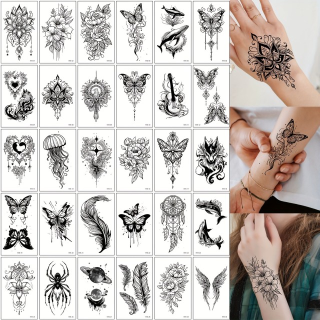 Komplet 30 začasnih tetovažnih nalepk v črni barvi 