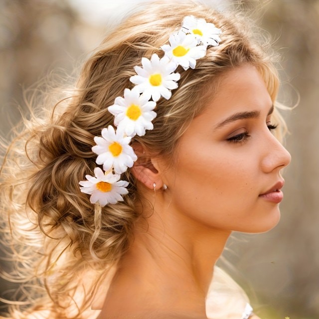 Boho chic venček za lase z marjeticami 