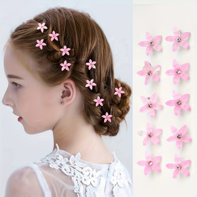 Prelep komplet 10 sponkic za lase z roza rožicami