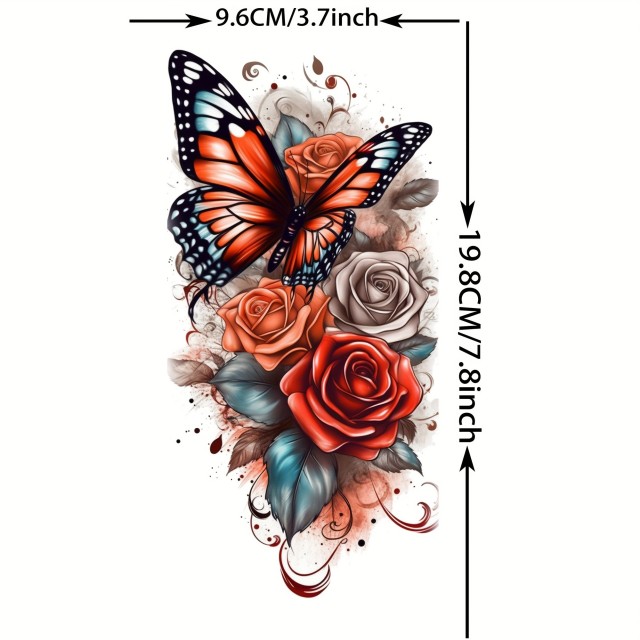 Začasna nalepka s tatujem metulja in rože - vodoodporna