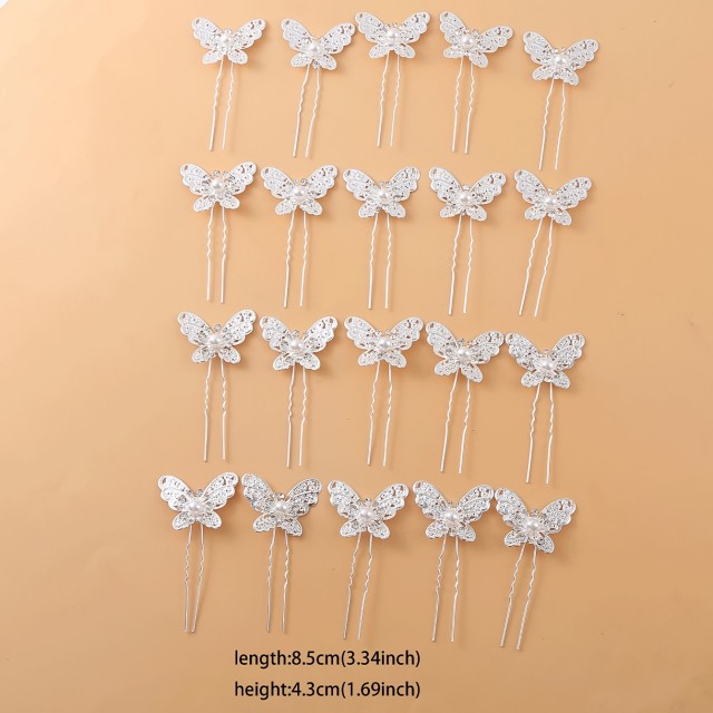 10 srebrnih sponk za lase z metuljem