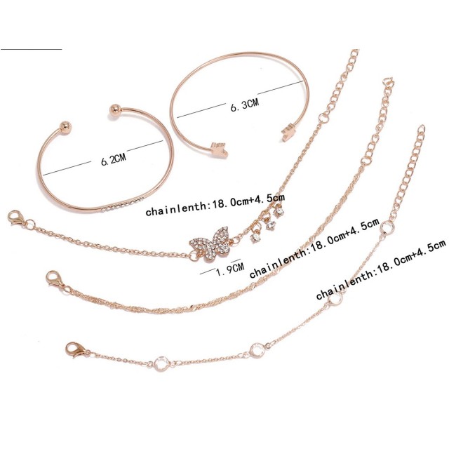 5 delni set zapestnic v zlati barvi, metuljček