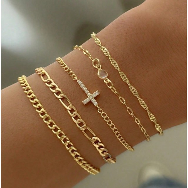 5 delni set zapestnic v zlati barvi s križem