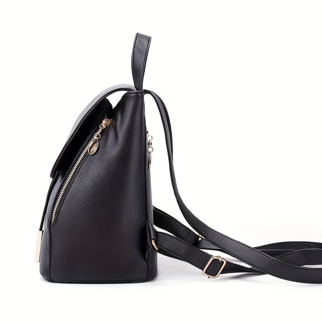 Elegantni ženski usnjeni nahrbtnik – črn z zlatimi detajli