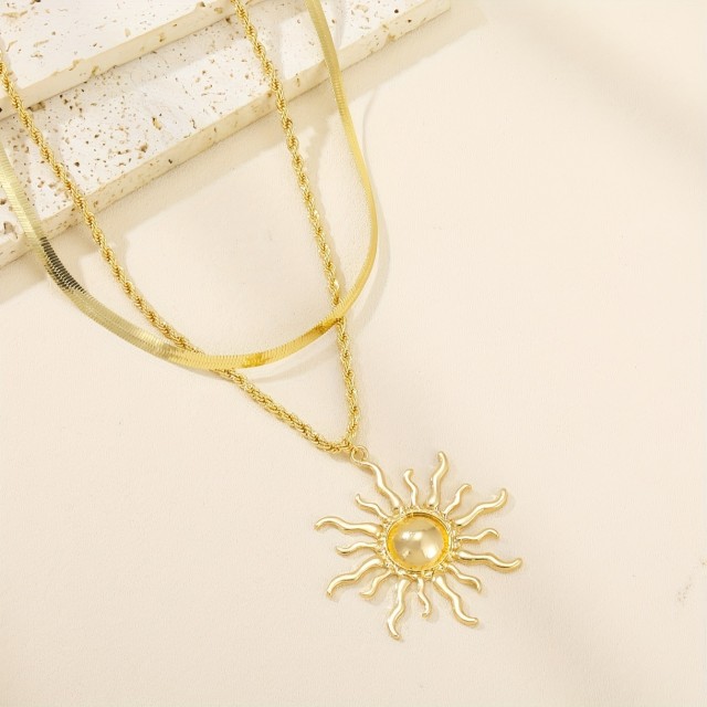 Elegantna dvojna verižica z obeskom sonca 2 barvi