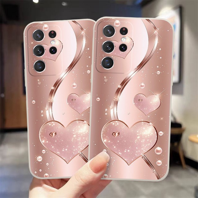 Rožnato-zlati ovitek za telefon z bleščečimi srci (Samsung Galaxy A36)